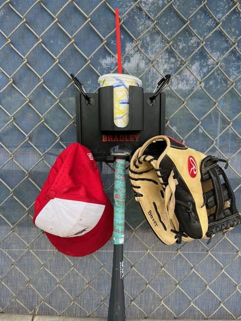 Personalized Dugout Organizer | Baseball Fence Gear Holder | Bat Helmet Glove Drink Holder | Fence Hanger | Dugout Caddy