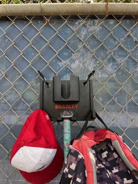 Personalized Dugout Organizer | Baseball Fence Gear Holder | Bat Helmet Glove Drink Holder | Fence Hanger | Dugout Caddy