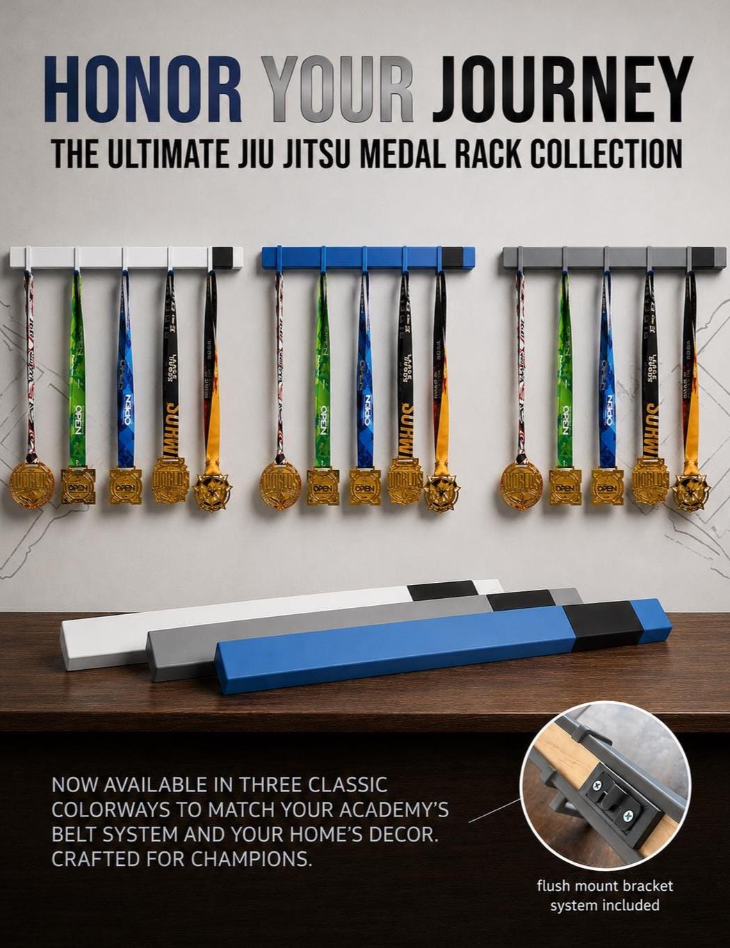 Jiu Jitsu Medal Display Rack | BJJ Medal Holder Wall Mount | Martial Arts Medal Organizer | Wrestling & MMA Medal Hanger | Flush Mount