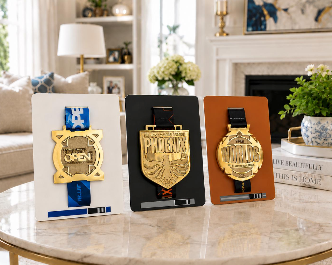 Personalized Jiu Jitsu Medal Display |  Desktop Stand | Wall Mount | belt color / stripes | Judo | Wrestling