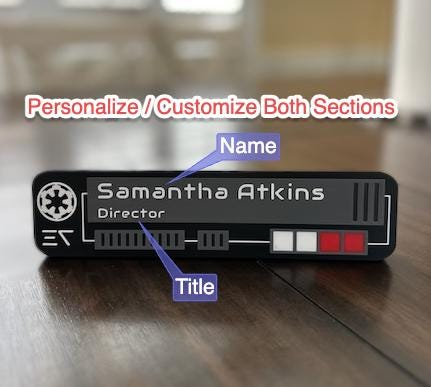 Star Wars inspired - Desktop Name Plate - Plaque - Wall Plaque - Customizable with your name and title
