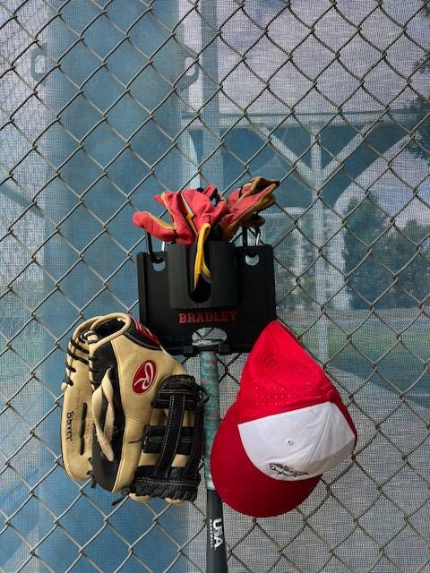 Personalized Dugout Organizer | Baseball Fence Gear Holder | Bat Helmet Glove Drink Holder | Fence Hanger | Dugout Caddy